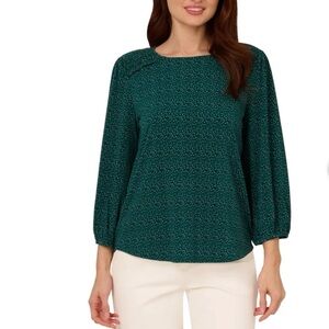 Adrianna Papell Teal Blouse with Subtle Pattern